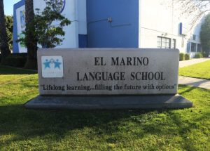 Image is a picture of the El Marino Language School sign.