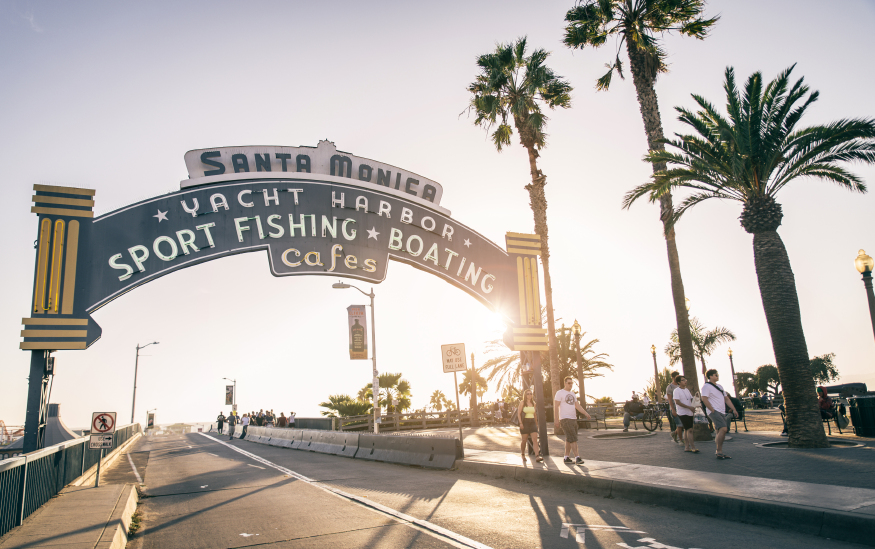 SANTA MONICA, CALIFORNIA - OCTOBER 12, 2015 : welcoming arch in Santa Monica, California. The city has 3.5 miles of beach locations and 340 days of sunshine a year.