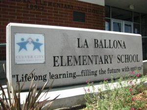 Image is the La Ballona Elementary School sign.