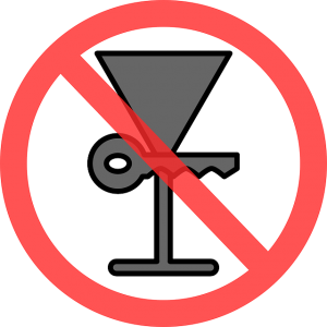 Image is an illustrated sign designating no drinking and driving.