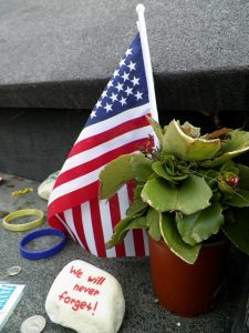 Image is of a September 11 terrorist attack memorial.