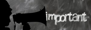 Image is the outline of a man yelling into a megaphone with the word "important" coming out of it.