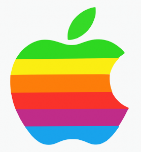 Image is the Apple logo in rainbow colors.