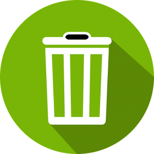 Image is of a white recycling can icon against a green backdrop.