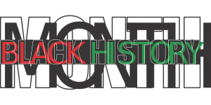 Image is a tile that says Black History Month in white, black, red, and green colors.