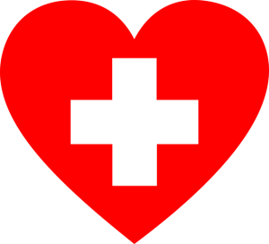 Image is a red heart with a white medical cross in the center.
