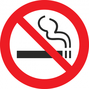 Image is a black, red, and white no smoking symbol.  