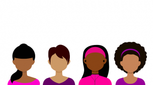 Image is of four female avatars of different races.
