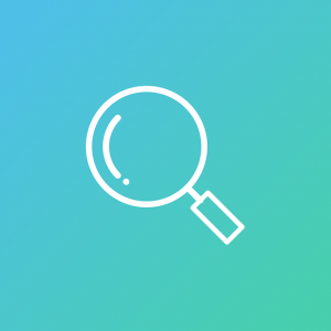 Image is a drawing of a white magnifying glass against a teal background.