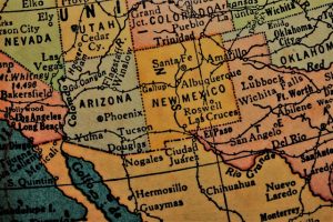 Image is a close up road map of the southwest part of the United States of America.