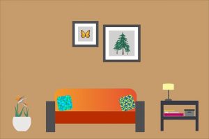 Image is an illustration of a clean and orderly living room.