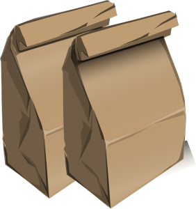 Image is an illustration of two brown paper lunch bags.