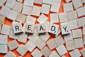 Image is a group of scrabble tiles that say "Ready".