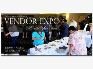 Image is a sign advertising the vendor expo.
