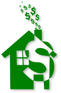 Image is an illustration of a green house with a dollar sign imposed inside of it.