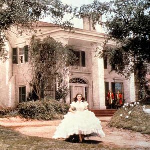 Image is a picture of Tara Plantation from the opening of Gone with the Wind.