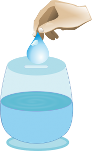 Image is an illustration of someone putting a drop of water into a water bank.