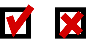 Image is two boxes with a choice between a check mark and an x.