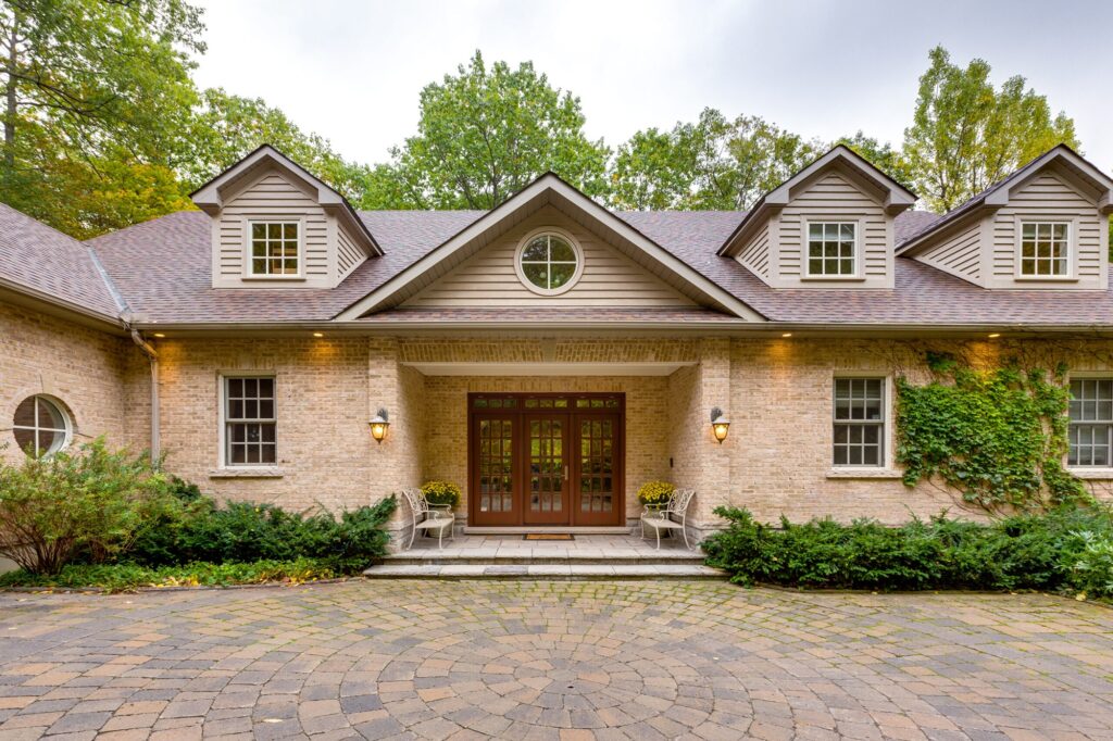 Front view of a beautiful house prepared for showings.